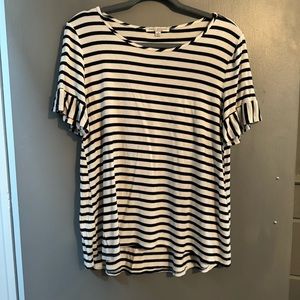Navy Blue & White Striped Casual Blouse